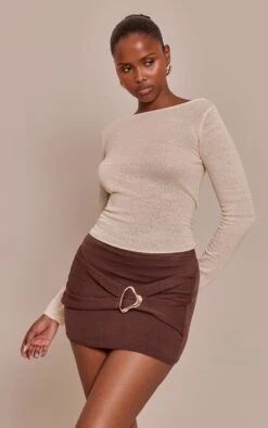 Prettylittlething Chocolate Trim Detail Mini Skirt