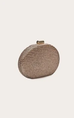 PrettyLittleThing Chocolate Brown Oval Raffia Structured Clutch - Woven Hard Case Evening Bag -FRAME Clothing Shop 03f4bef443e75302fddd9cf27b531cf1ad66380c CNN3445 4 chocolate oval raffia structured clutch