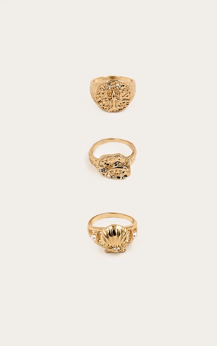 PrettyLittleThing Gold Molten Textured Hammered Multi-Pack Rings – 3-Piece Organic Stacking Set 2 PrettyLittleThing Gold Molten Textured Hammered Multi-Pack Rings – 3-Piece Organic Stacking Set - Image 2