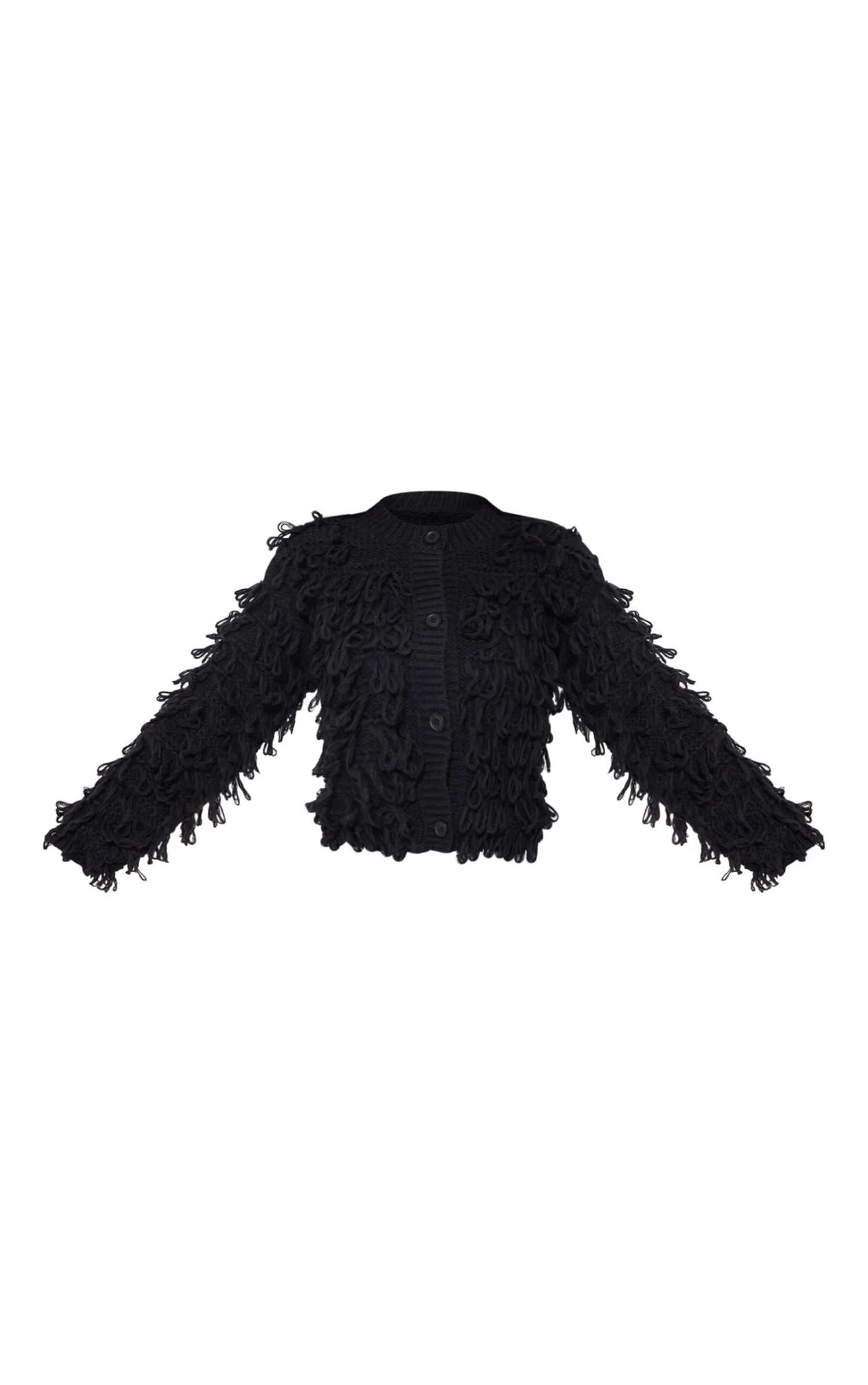 Prettylittlething Black Loop Knit Crew Neck Button Up Cardigan 5 Prettylittlething Black Loop Knit Crew Neck Button Up Cardigan - Image 5