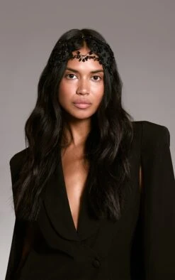 Prettylittlething Black Beaded Tiara Headband