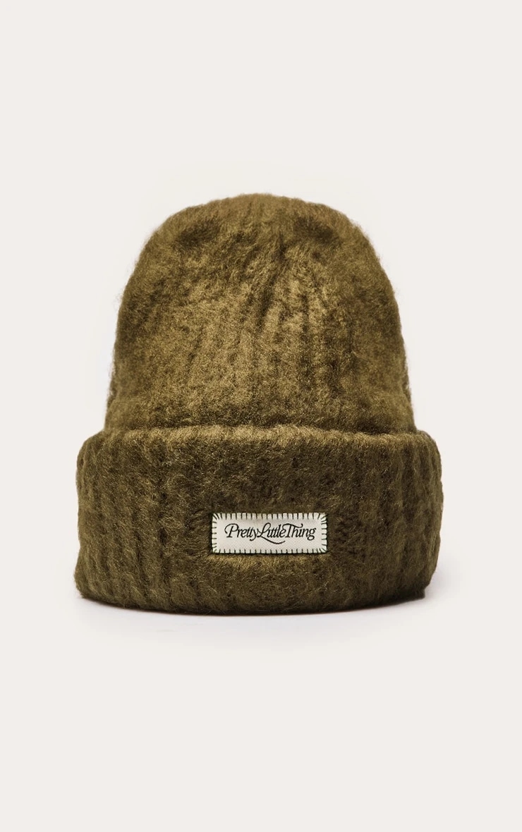 Prettylittlething Khaki Fluffy Chunky Rib Beanie 2 Prettylittlething Khaki Fluffy Chunky Rib Beanie - Image 2