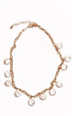 PrettyLittleThing Gold Pearl Chain Choker - Recycled Steel Adjustable Statement Necklace -FRAME Clothing Shop 090ab45f8949ecf89a7b3b698d29afa207c34d86 cnj3554 3