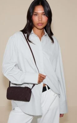 Prettylittlething Chocolate Faux Suede Weave Cross Body Bag