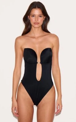 Prettylittlething Black Shapewear Plunge Bodysuit