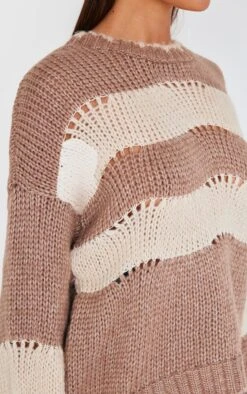 Prettylittlething Mocha Stripe Distressed Detail Chunky Knit Sweater -FRAME Clothing Shop 0be58a9383f97e66685369d4576c4dd4feb31263 cnl5033 4