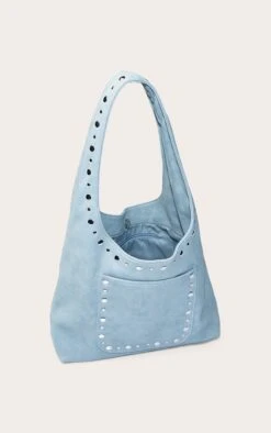 PrettyLittleThing Powder Blue Faux Suede Silver Studded Shoulder Bag -FRAME Clothing Shop 0ecdb58e9b5c33584ab2e1eb0d86bc9cb85e45eb CNO4488 4 powder blue faux suede studded shoulder bag