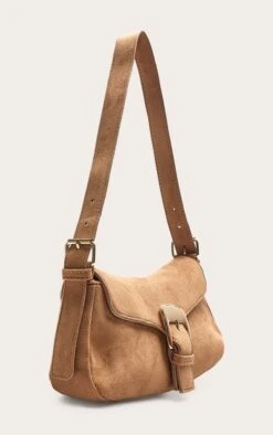 PrettyLittleThing Tan Suede-Effect Buckle Detail Compact Shoulder Bag -FRAME Clothing Shop 0eed6c93209a5370181b7d363d3f44d4c618fb30 CNN6148 3 tan suede buckle shoulder bag