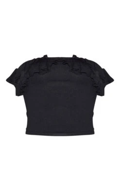 Prettylittlething Black Fine Knit Bandeau Frill Top -FRAME Clothing Shop 0ef0aa281c2f4561a8292e7fec97863a4499e54b CNM1213 5 black fine knit bardot frill top