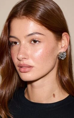 Prettylittlething Silver Twisted Knot Stud Earrings