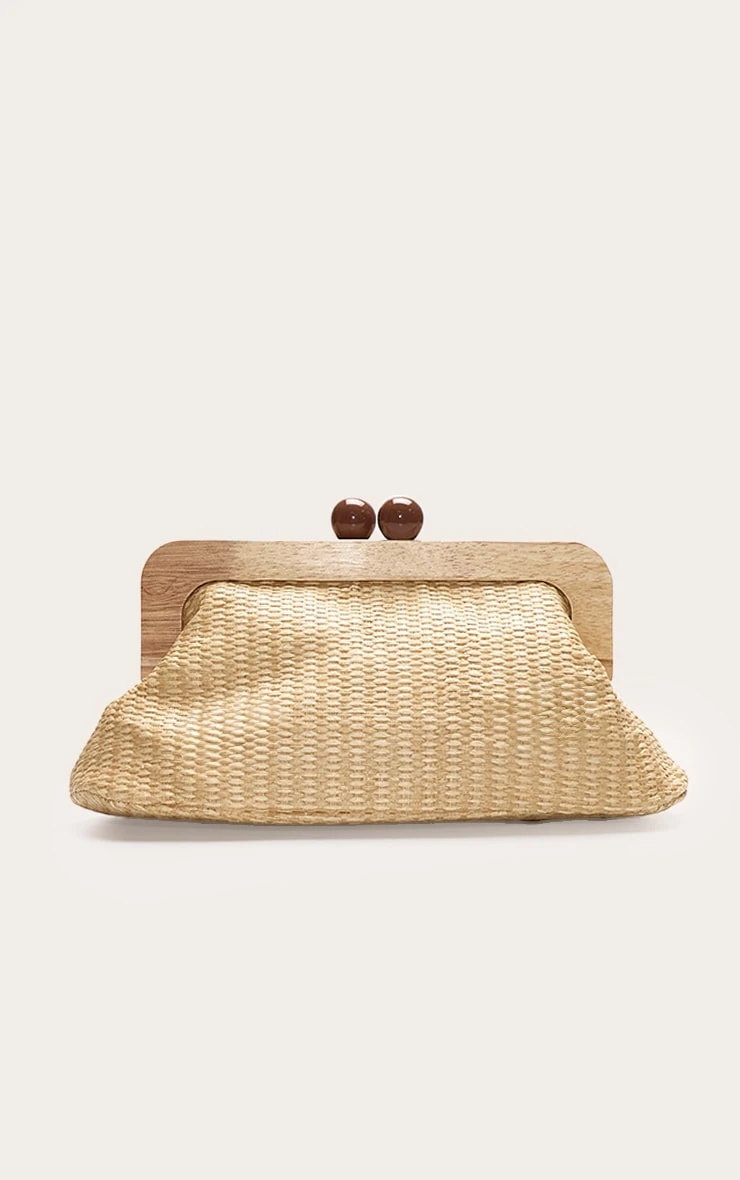 PrettyLittleThing Natural Woven Raffia Structured Box Clutch with Tortoiseshell Clasp 2 PrettyLittleThing Natural Woven Raffia Structured Box Clutch with Tortoiseshell Clasp - Image 2