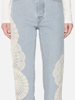 The Crochet Vertical Crop -- Wisp -FRAME Clothing Shop 1010CR105 WISP 01904 jeans front detail image