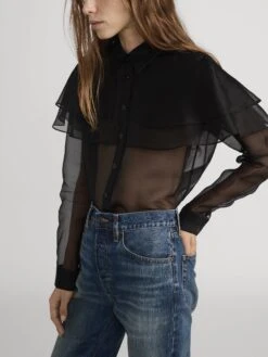 The Organza Cape L/S Top -- Black -FRAME Clothing Shop 1022970 COSM WP26WSH016 BLK 1993 cape side angle image