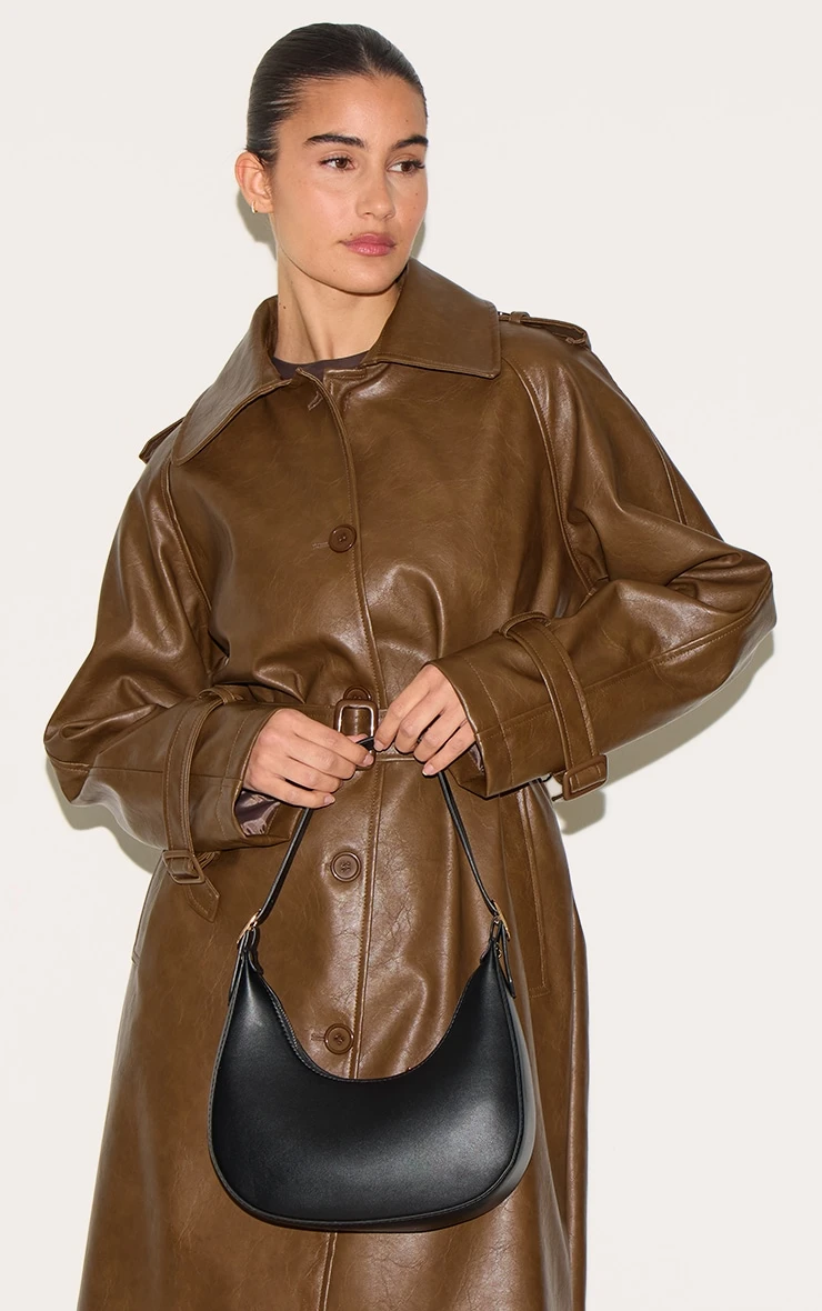 PrettyLittleThing Black PU Crescent Shoulder Bag - Curved Minimalist Underarm Handbag 5 PrettyLittleThing Black PU Crescent Shoulder Bag - Curved Minimalist Underarm Handbag - Image 5