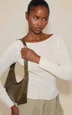 PrettyLittleThing Olive Patent PU Buckle Strap Shoulder Bag