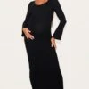 PrettyLittleThing Maternity Black Knitted Scoop Neck Midaxi Dress – Long Sleeve Bodycon Knit
