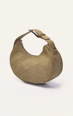 PrettyLittleThing Olive Faux Suede Croc-Effect Crescent Shoulder Bag -FRAME Clothing Shop 137afdbe500c210611a4554a7af8d24d94e71ece CNO4097 3 olive faux suede croc crescent shoulder bag