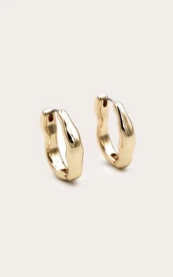 Prettylittlething Gold Molten Wave Hoop Earrings
