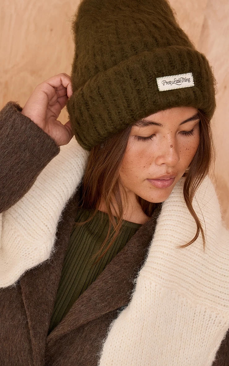 Prettylittlething Khaki Fluffy Chunky Rib Beanie 1 Prettylittlething Khaki Fluffy Chunky Rib Beanie