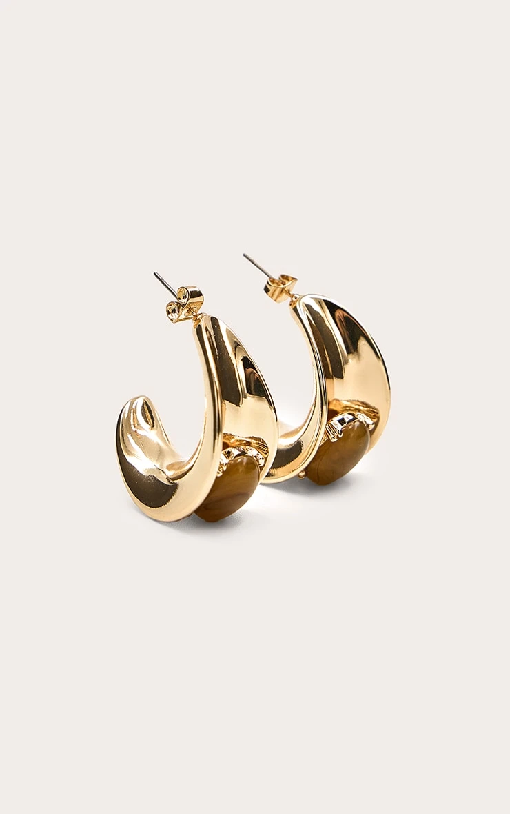 PrettyLittleThing Brown Resin Chunky Hoop Earrings – Bold Statement Polished Stud Hoops 2 PrettyLittleThing Brown Resin Chunky Hoop Earrings – Bold Statement Polished Stud Hoops - Image 2