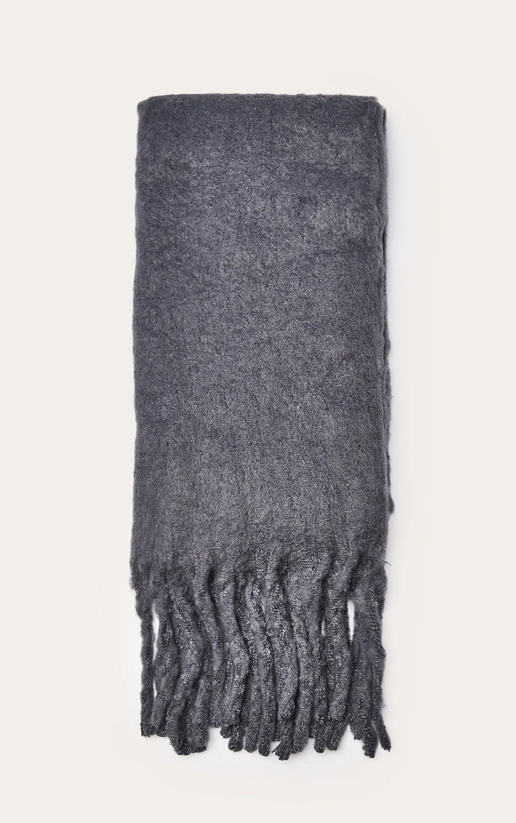 Charcoal Grey Brushed Knit Tassel Scarf β Soft Oversized Winter Wrap 2 Charcoal Grey Brushed Knit Tassel Scarf β Soft Oversized Winter Wrap - Image 2
