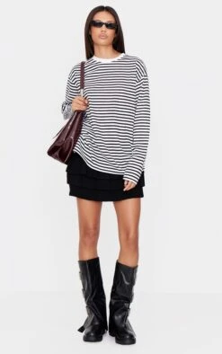 Prettylittlething Black Textured Knit Rara Mini Skirt