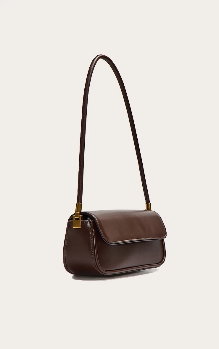 PrettyLittleThing Chocolate PU Skinny Elongated Shoulder Bag - Chic Minimalist Brown Handbag 2 PrettyLittleThing Chocolate PU Skinny Elongated Shoulder Bag - Chic Minimalist Brown Handbag - Image 2