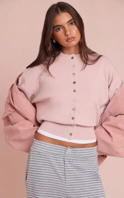 Prettylittlething Pink Compact Knit Cardigan