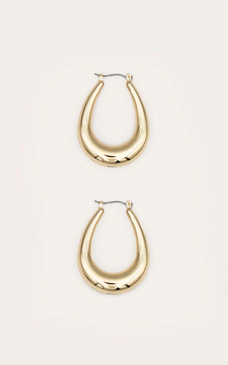 PrettyLittleThing Gold High-Shine Finish - Statement Rounded Oval Hoop Earrings 2 PrettyLittleThing Gold High-Shine Finish - Statement Rounded Oval Hoop Earrings - Image 2
