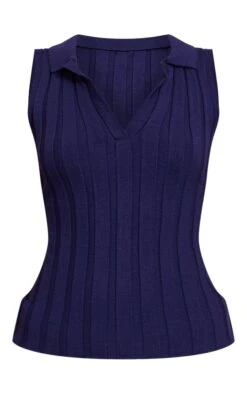 Prettylittlething Navy Sleeveless Wide Rib Polo Top -FRAME Clothing Shop 1a2e99879e738c18dcaf8774e9a485c740c858a3 CNN6464 5 navy sleeveless wide rib polo top