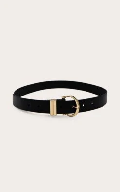 Prettylittlething Black PU Gold Horseshoe Buckle Belt