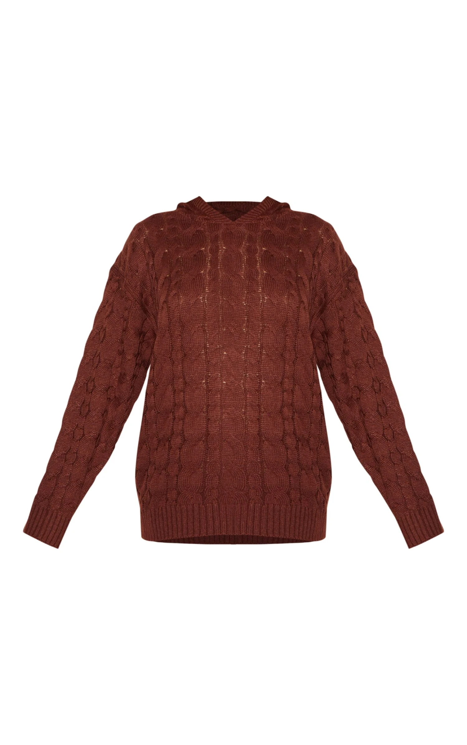 PrettyLittleThing Chocolate Brown Cable Knit – Oversized Hooded Knit Sweater 5 PrettyLittleThing Chocolate Brown Cable Knit – Oversized Hooded Knit Sweater - Image 5