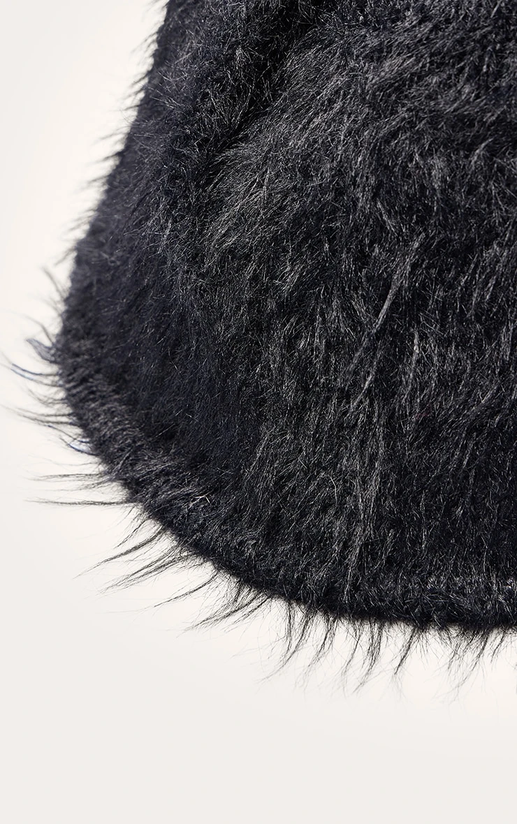 Prettylittlething Black Shaggy Fur Bucket Hat 3 Prettylittlething Black Shaggy Fur Bucket Hat - Image 3