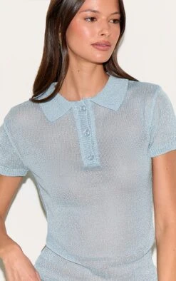 Prettylittlething Light Blue Sheer Knit Polo Top -FRAME Clothing Shop 1ed601895467b66dfb20b71f6838d8291df3d3c9 CNM9268 4 light blue sheer knit polo top