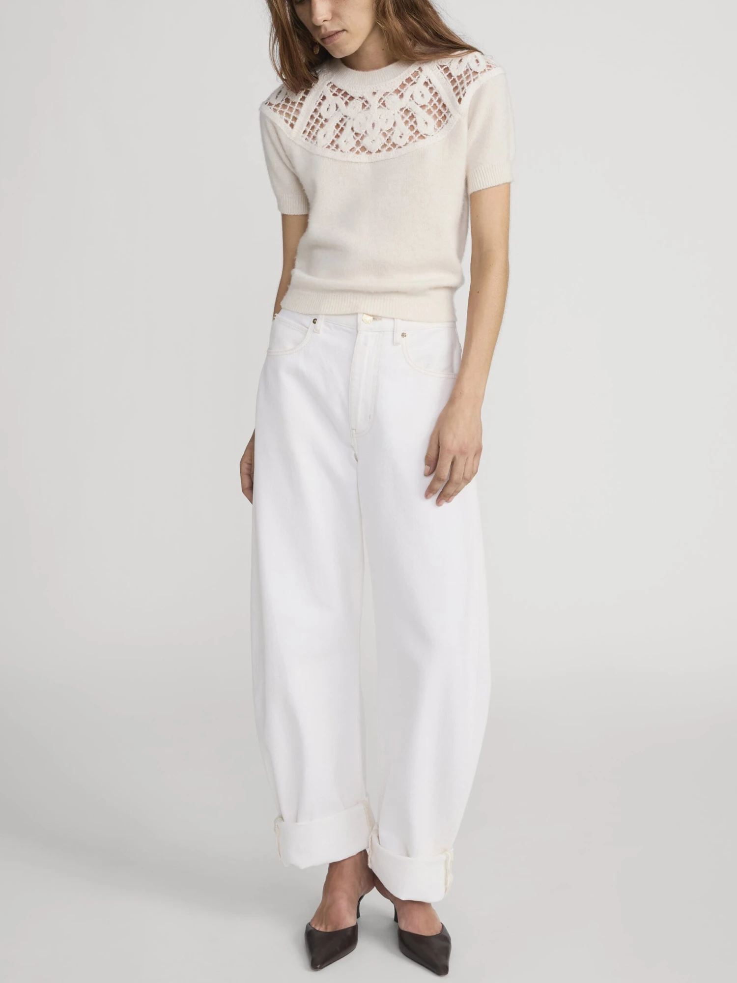 The Lace Gathered Sweater -- Cream 2 The Lace Gathered Sweater -- Cream - Image 2