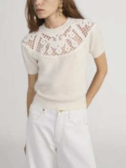 The Lace Gathered Sweater -- Cream 9 The Lace Gathered Sweater -- Cream -FRAME Clothing Shop 2000728 AUCL WP26KSW024 CREA 3568 sweater front image