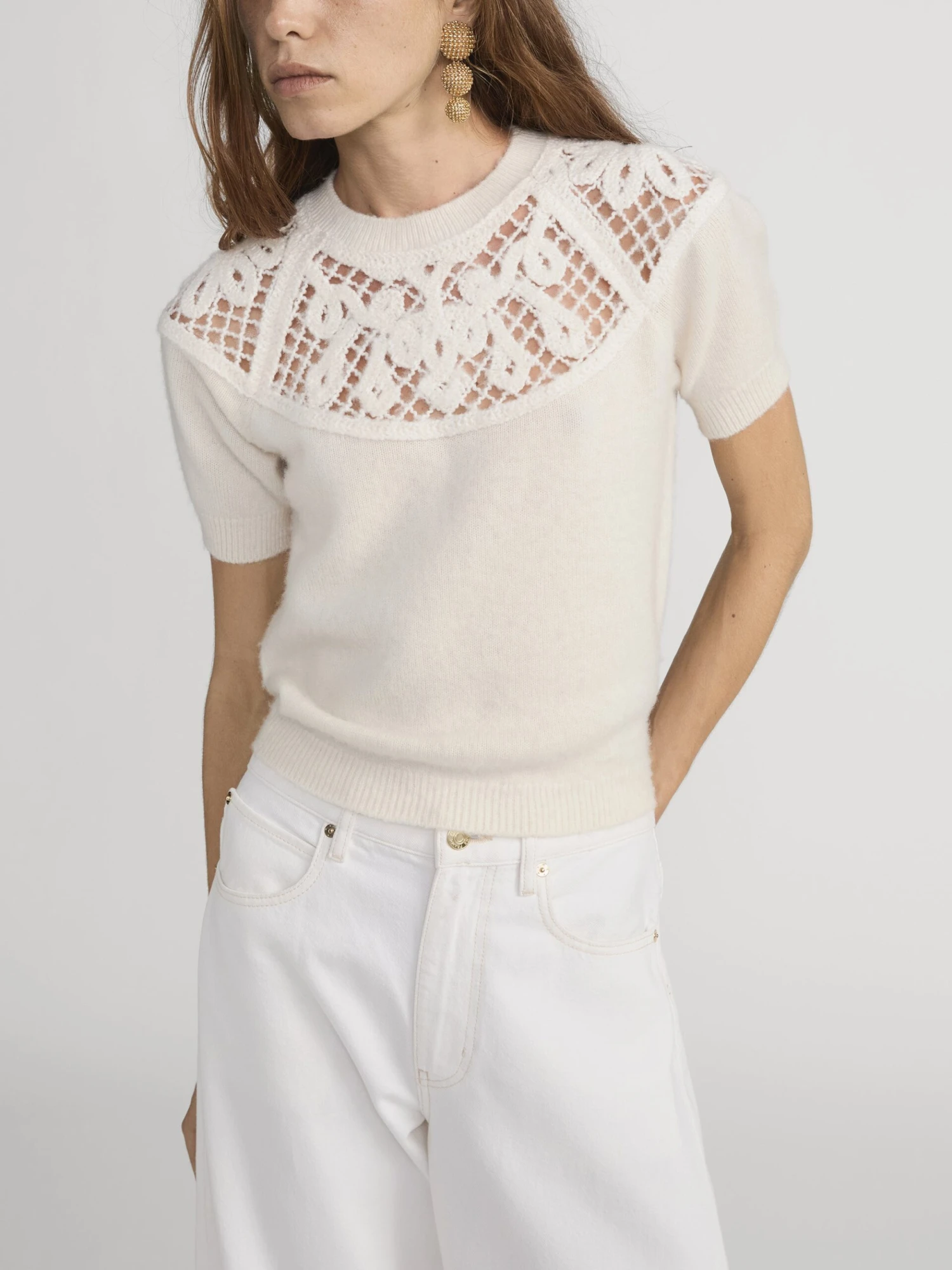 The Lace Gathered Sweater -- Cream 3 The Lace Gathered Sweater -- Cream - Image 3