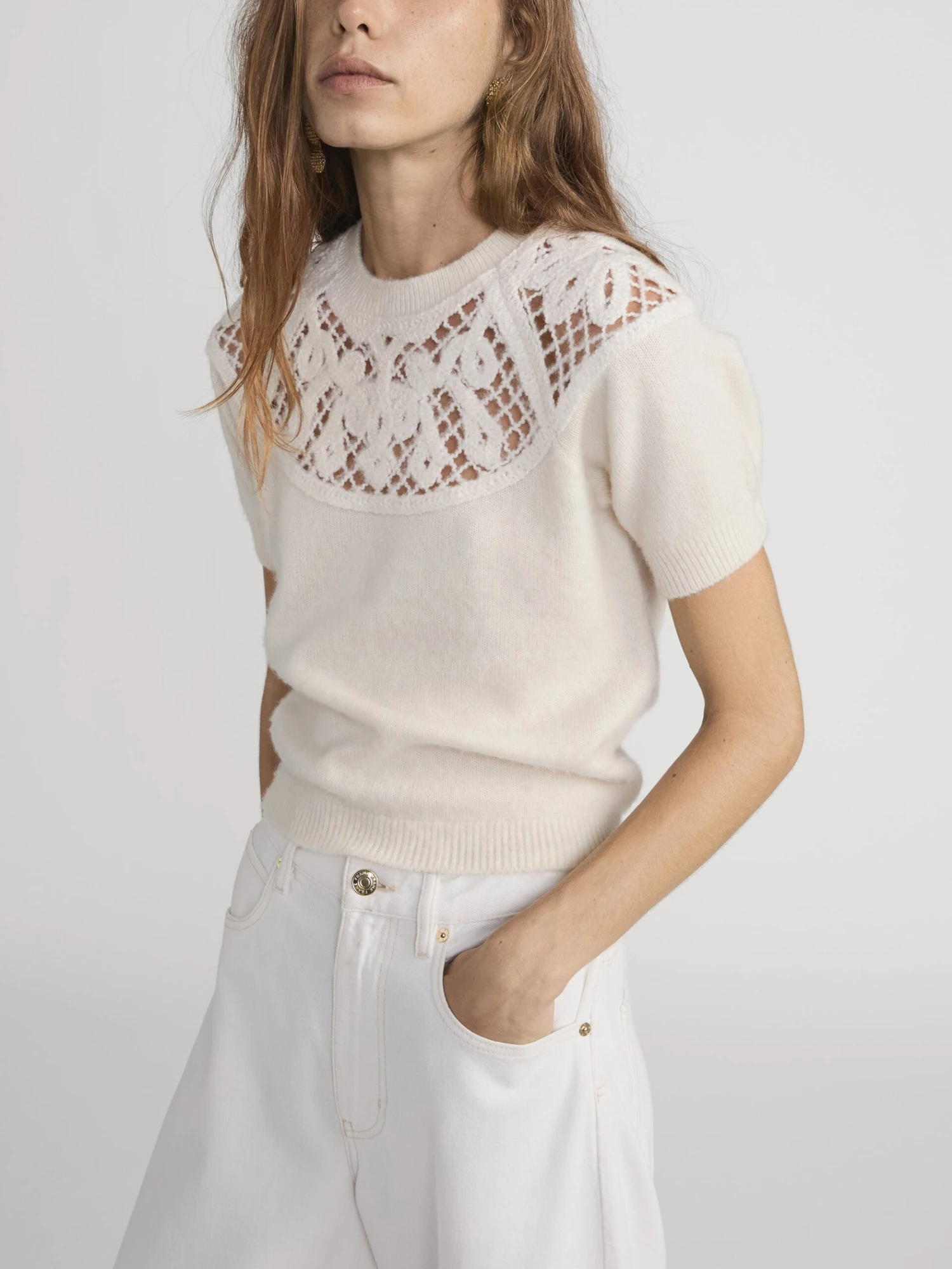 The Lace Gathered Sweater -- Cream 5 The Lace Gathered Sweater -- Cream - Image 5