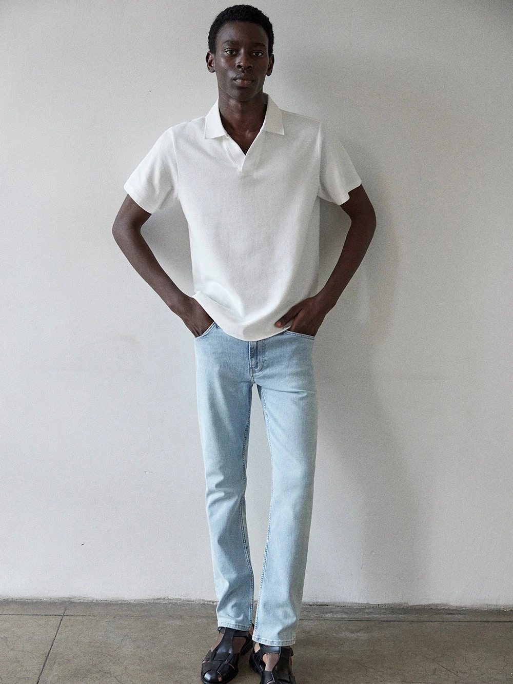 Premium Textured Jacquard Polo in Off White – Open V-Neck Short Sleeve Shirt 2 Premium Textured Jacquard Polo in Off White – Open V-Neck Short Sleeve Shirt - Image 2