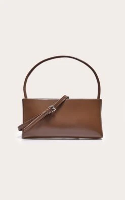 PrettyLittleThing Chocolate Brown Slim Shoulder Bag - Minimalist Evening Handbag