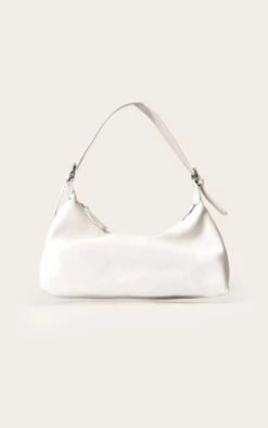 PrettyLittleThing Off White PU Elongated Curved Shoulder Bag – Minimalist Faux Leather Handbag