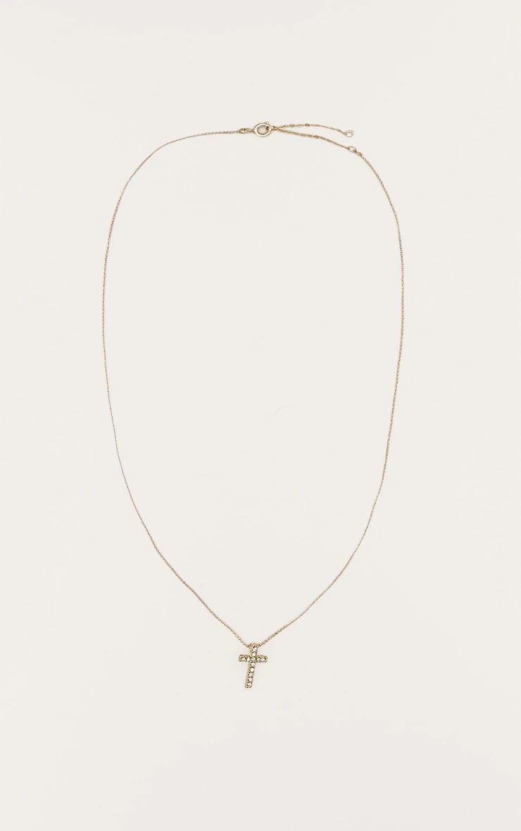 PrettyLittleThing Gold Dainty Diamante Cross – Minimalist Fine Chain Necklace 2 PrettyLittleThing Gold Dainty Diamante Cross – Minimalist Fine Chain Necklace - Image 2
