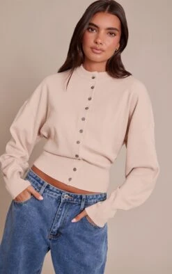 Prettylittlething Oat Meal Compact Knitted Cardigan