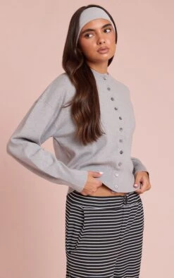 Prettylittlething Soft Grey Compact Knit Cardigan