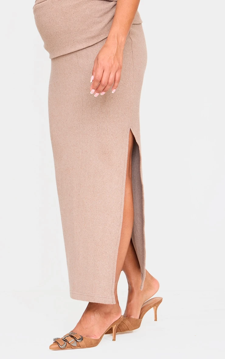Prettylittlething Maternity Taupe Brushed Rib Ruched Detail Foldover Maxi Skirt 2 Prettylittlething Maternity Taupe Brushed Rib Ruched Detail Foldover Maxi Skirt - Image 2