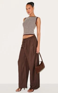 Prettylittlething Chocolate Stripe Waffle Knit Boat Neck Top -FRAME Clothing Shop 21a72430e19610e85b8adfcd1d13275f6e2a73a8 CNL6082 3 chocolate stripe waffle knit boat neck top