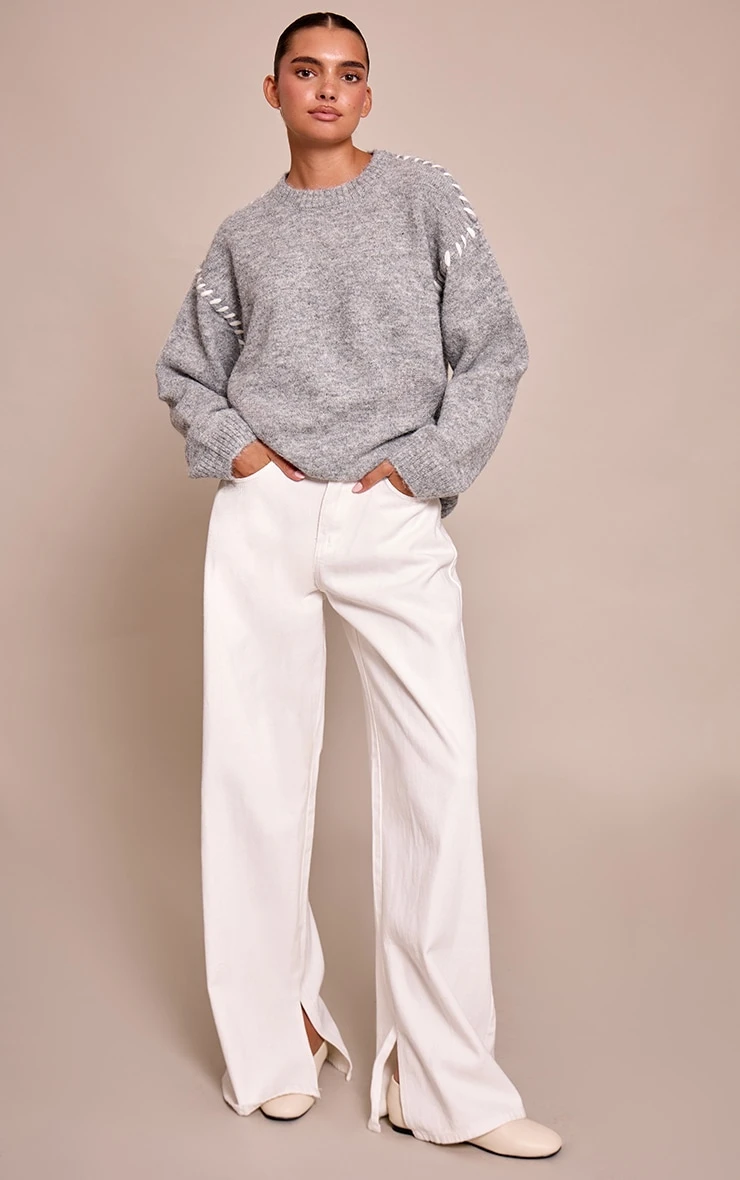 Grey Blanket Stitch Knit Sweater 3 Grey Blanket Stitch Knit Sweater - Image 3