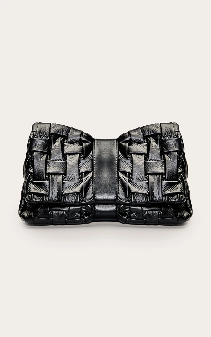 Prettylittlething Black Cross Weave Fold Over Clutch Bag 2 Prettylittlething Black Cross Weave Fold Over Clutch Bag - Image 2