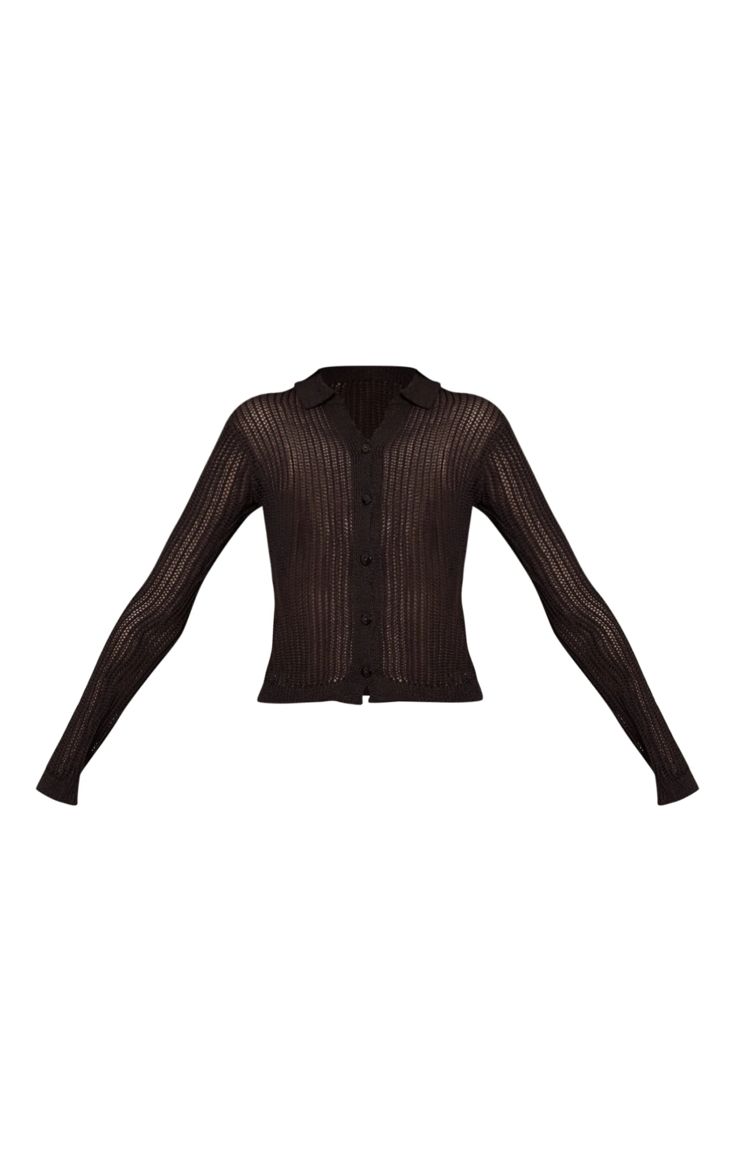 PrettyLittleThing Chocolate Brown Filagree Textured Button-Up Knit Cropped Cardigan 5 PrettyLittleThing Chocolate Brown Filagree Textured Button-Up Knit Cropped Cardigan - Image 5