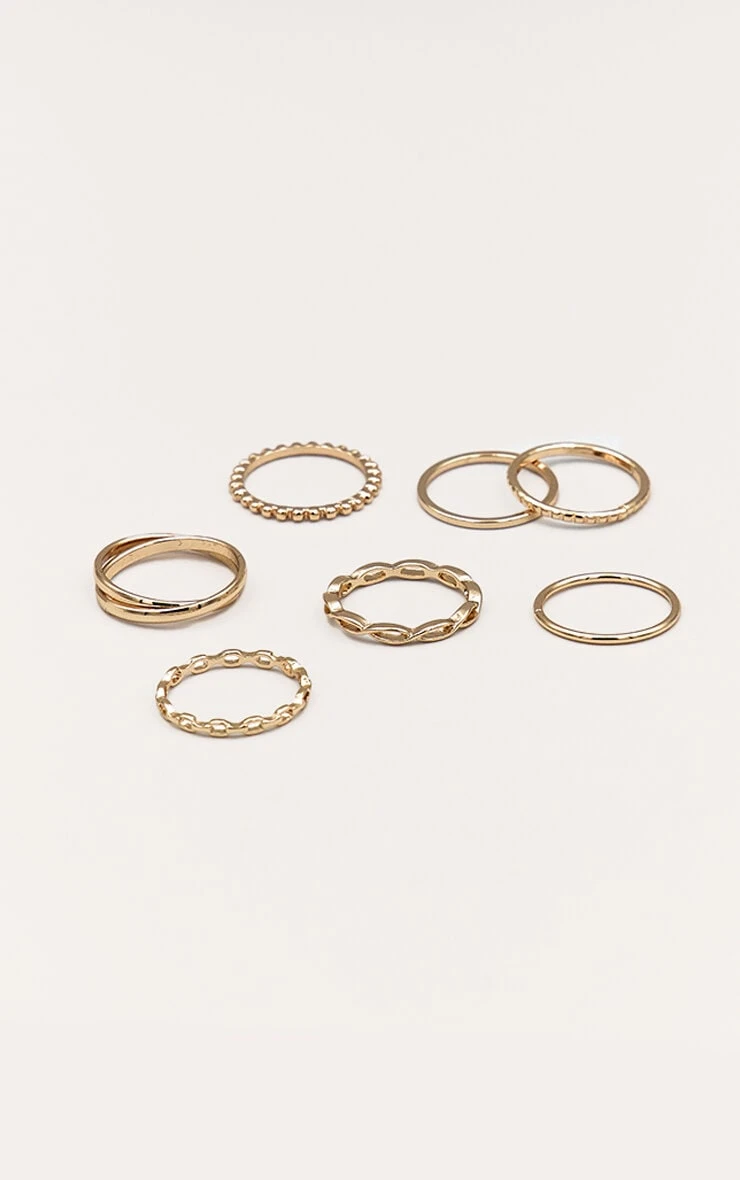 PrettyLittleThing Gold Assorted Pack of 8 Dainty Stacking Rings – Minimalist Recycled Metal Set